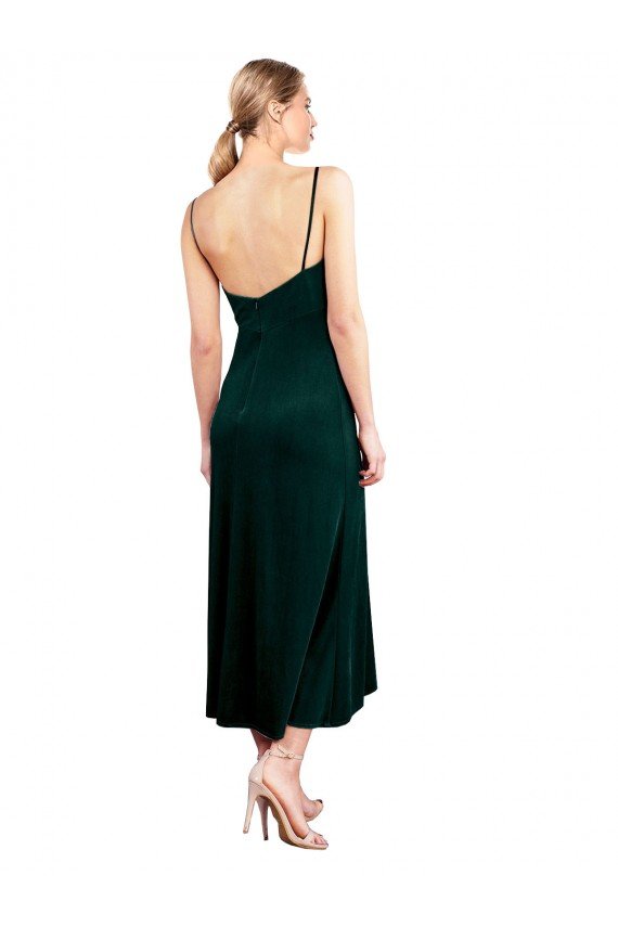 Outlet Midi Cocktail Length Cowl Neck Velvet Slip Bridesmaid Dress / Prom Dress