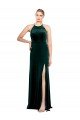 Outlet Long Jewel Neck Full Length Velvet Bridesmaid Dress / Prom Dress with Side Slit