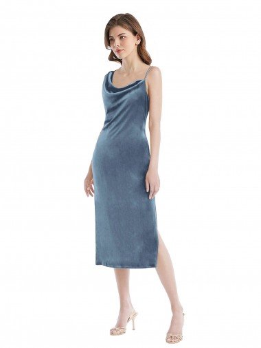 Outlet Midi Length Asymmetrical One Shoulder Velvet Slip Bridesmaid Dress / Prom Dress