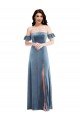 Outlet Ruffle Sleeve Off the Shoulder Velvet Maxi Bridesmaid Dress / Prom Dress