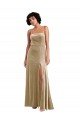 Outlet Square Neck Formal Velvet Maxi Bridesmaid Dress / Prom Dress with Front Slit & Pockets