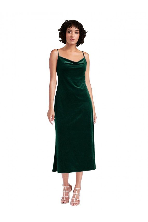 Outlet Midi Length Cowl Neck Formal Velvet Short Cocktail Slip Bridesmaid Dress / Prom Dress