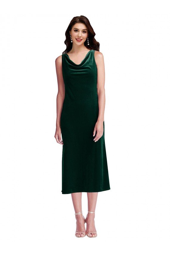 Outlet Cowl Neck Velvet Midi Cocktail Length Bridesmaid Dress / Prom Dress