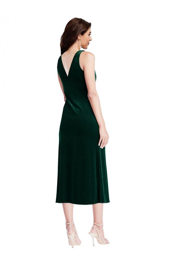 Outlet Cowl Neck Velvet Midi Cocktail Length Bridesmaid Dress / Prom Dress