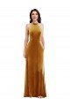 Outlet High-Neck Halter Velvet Maxi Bridesmaid Dress / Prom Dress with Front Slit