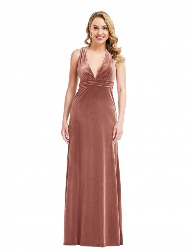 Outlet Plunging Neckline Formal Velvet Maxi Bridesmaid Dress / Prom Dress with Criss Cross Open Back