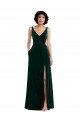 Outlet Floor Length Velvet Maxi Bridesmaid Dress / Prom Dress with Shirred Bodice and Front Slit