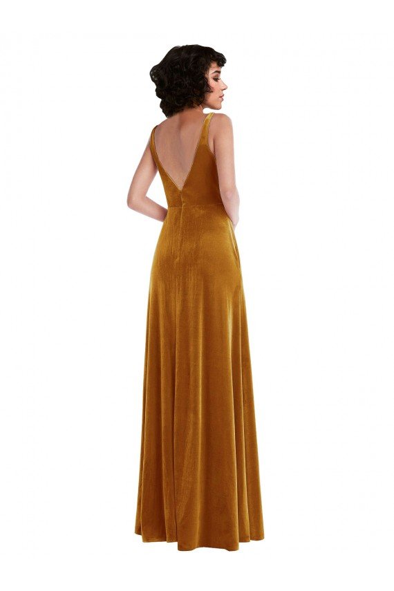 Outlet Twist Front Cutout Velvet Maxi Bridesmaid Dress / Prom Dress with Pockets