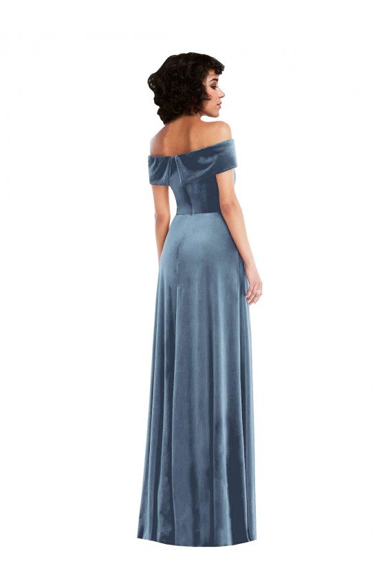 Outlet Draped Cuff Off the Shoulder Velvet Maxi Bridesmaid Dress / Prom Dress with Pockets