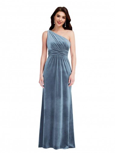 Outlet One Shoulder Draped Velvet Maxi Bridesmaid Dress / Prom Dress