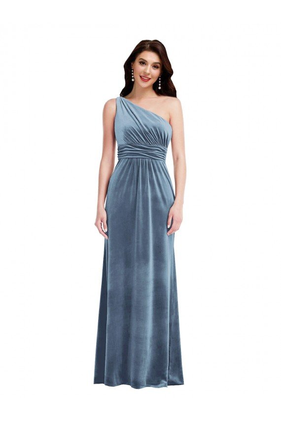 Outlet One Shoulder Draped Velvet Maxi Bridesmaid Dress / Prom Dress