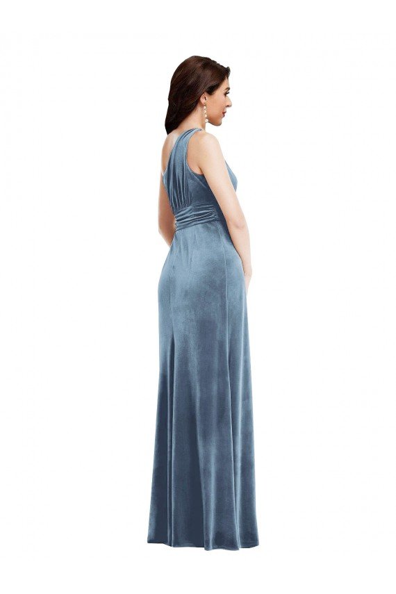 Outlet One Shoulder Draped Velvet Maxi Bridesmaid Dress / Prom Dress