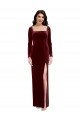 Outlet Sleek Square Neck Spaghetti Straps Velvet Bridesmaid Dress / Prom Dress with Side Slit