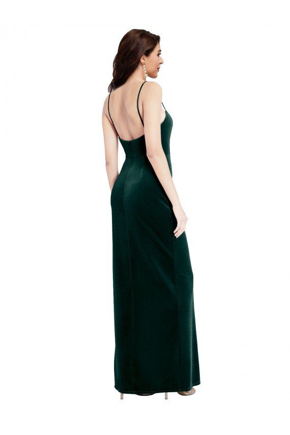 Outlet Straight Neckline Spaghetti Straps Long Velvet Bridesmaid Dress / Prom Dress with High Side Slit