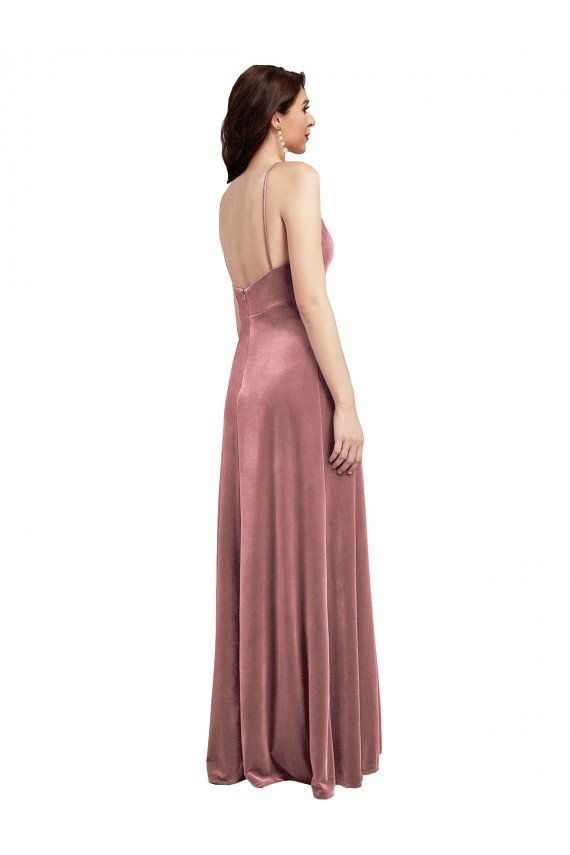 Outlet Low Scoop Back Long V-Neck Formal Velvet Slip Bridesmaid Dress / Prom Dress
