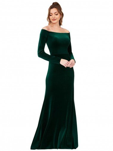 Outlet Off the Shoulder Long Sleeves Formal Stretch Velvet Bridesmaid Dress / Prom Dress