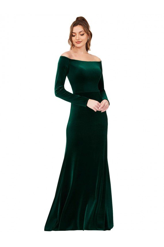 Outlet Off the Shoulder Long Sleeves Formal Stretch Velvet Bridesmaid Dress / Prom Dress