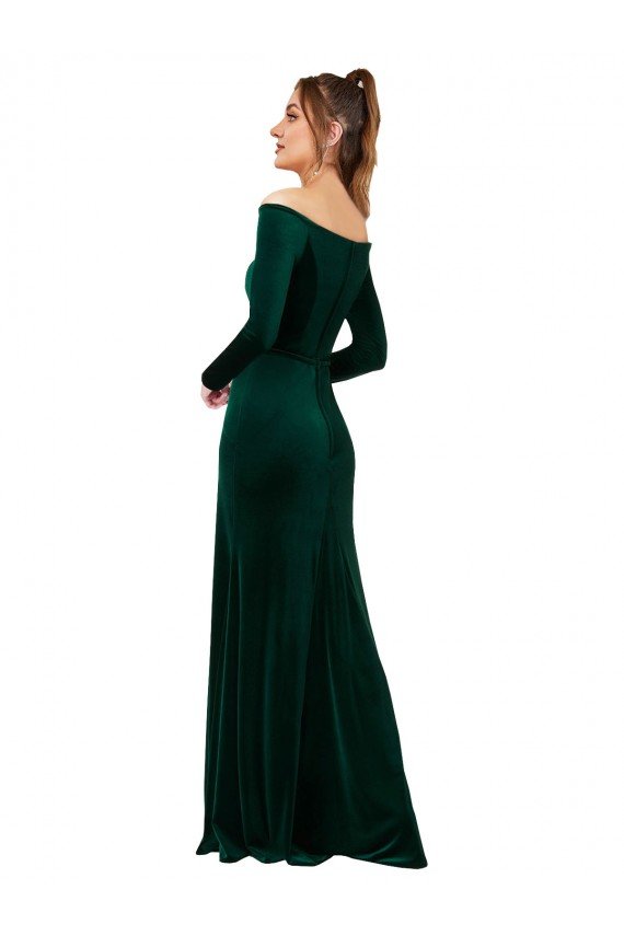 Outlet Off the Shoulder Long Sleeves Formal Stretch Velvet Bridesmaid Dress / Prom Dress