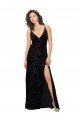 Outlet V-Neck Cowl Back Floral Velvet Bridesmaid Dress with Front Slit and Deep V-Neck