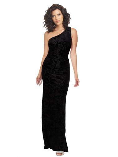 Outlet One Shoulder Long Sheath Sleeveless Floral Velvet Bridesmaid Dress