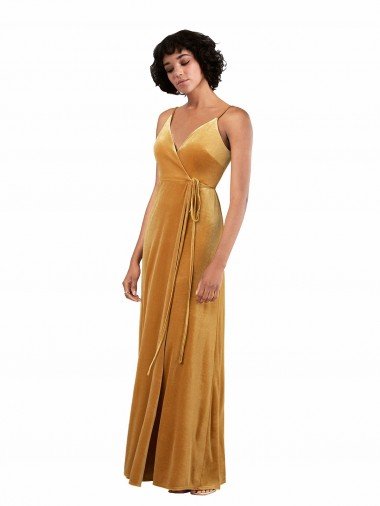 Outlet Romantic Velvet Floor Length Formal Bridesmaid Dress / Prom Dress with Wrap Detail