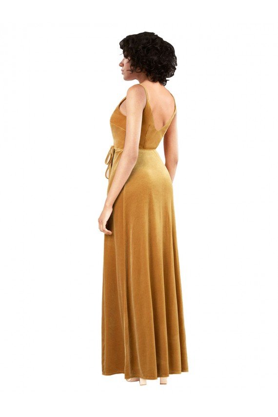 Outlet Romantic Velvet Floor Length Formal Bridesmaid Dress / Prom Dress with Wrap Detail