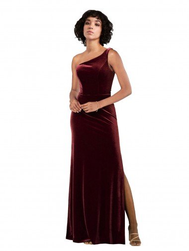 Outlet Formal One Shoulder Floor-Length Velvet Bridesmaid Dress / Prom Dress