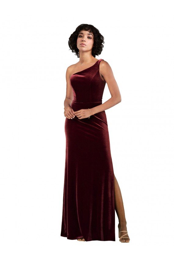 Outlet Formal One Shoulder Floor-Length Velvet Bridesmaid Dress / Prom Dress