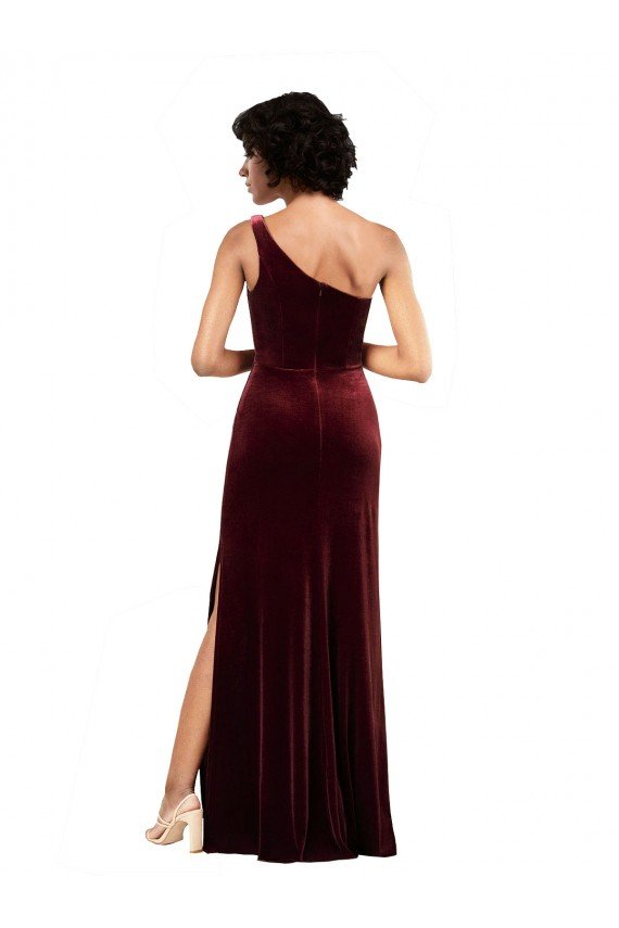 Outlet Formal One Shoulder Floor-Length Velvet Bridesmaid Dress / Prom Dress