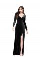 Outlet Long Sleeves Formal Velvet Bridesmaid Dress / Prom Dress with V-Neckline and Thigh Slit