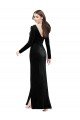 Outlet Long Sleeves Formal Velvet Bridesmaid Dress / Prom Dress with V-Neckline and Thigh Slit
