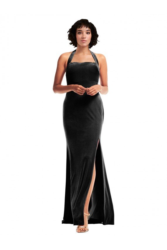 Outlet Empire Waist Formal Stretch Velvet Bridesmaid Dress / Prom Dress with Halter Strap
