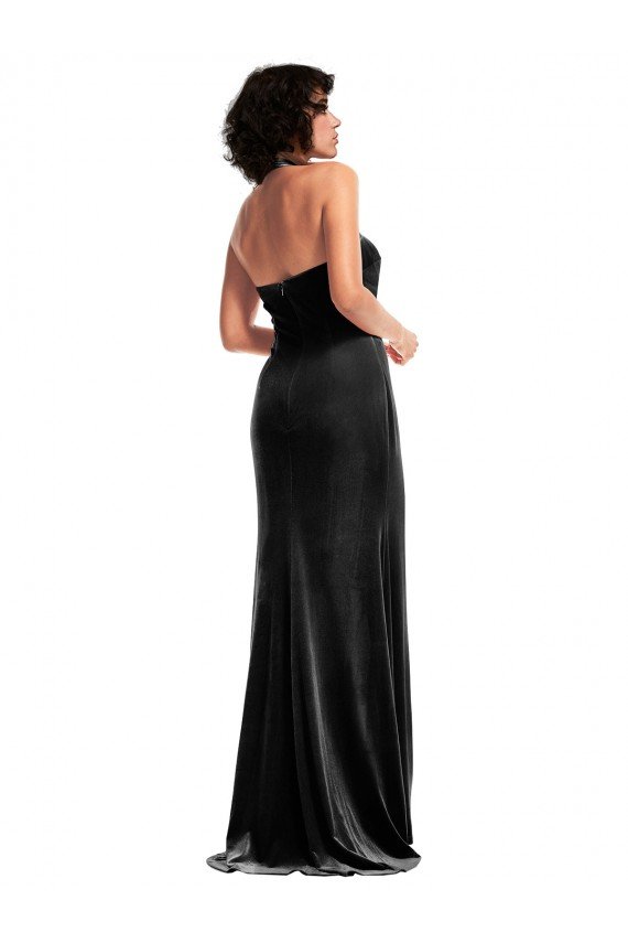 Outlet Empire Waist Formal Stretch Velvet Bridesmaid Dress / Prom Dress with Halter Strap