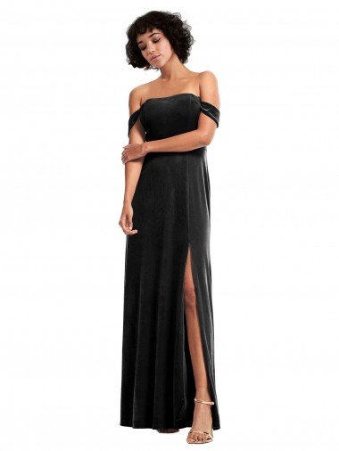 Outlet Off the Shoulder Drapped Sleeves Formal Stretch Velvet Bridesmaid Dress / Prom Dress
