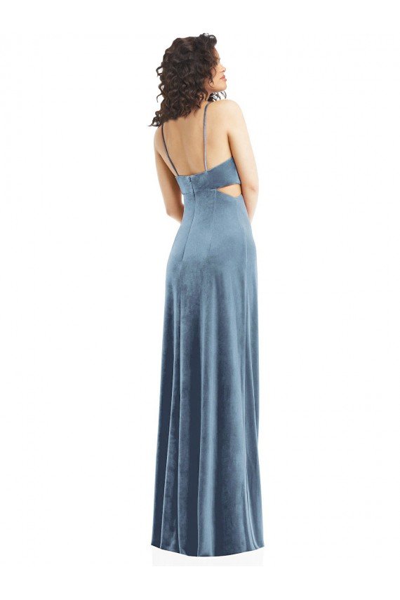 Outlet Spaghetti Strap Long Full Length Formal Velvet Maxi Bridesmaid Dress / Prom Dress