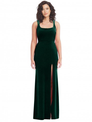 Outlet Square Neck Long Velvet Maxi Bridesmaid Dress / Prom Dress