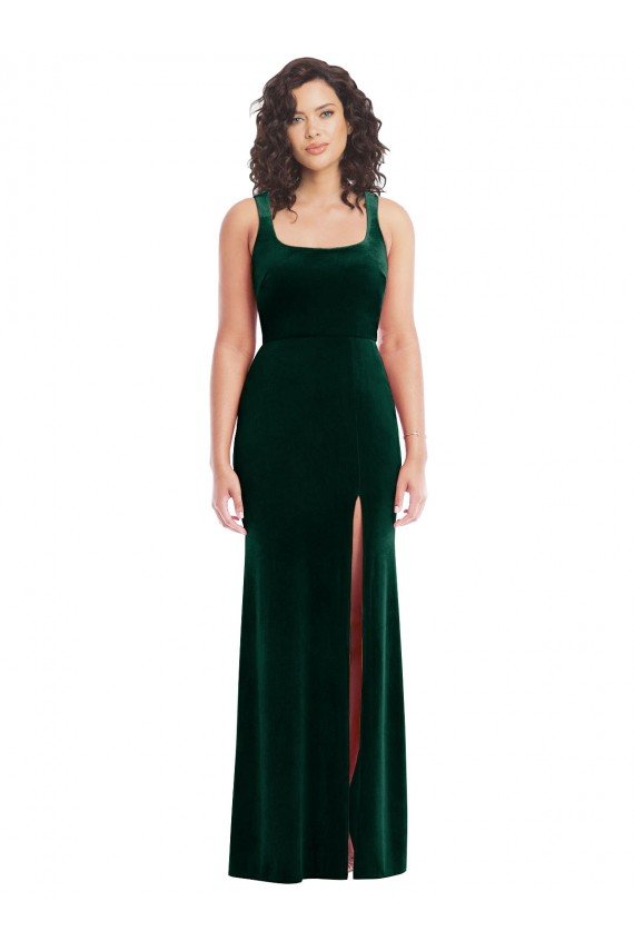 Outlet Square Neck Long Velvet Maxi Bridesmaid Dress / Prom Dress