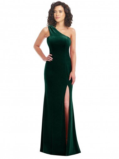 Outlet One Shoulder Velvet Trumpet Bridesmaid Dress / Prom Dress with Front Slit