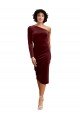 Outlet One Shoulder Fitted Short Midi Length Velvet Bridesmaid Dress / Prom Dress