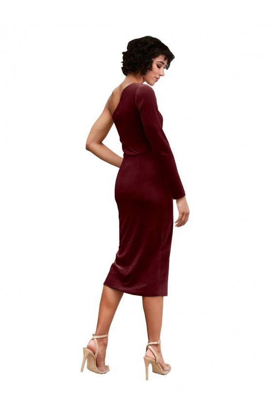 Outlet One Shoulder Fitted Short Midi Length Velvet Bridesmaid Dress / Prom Dress