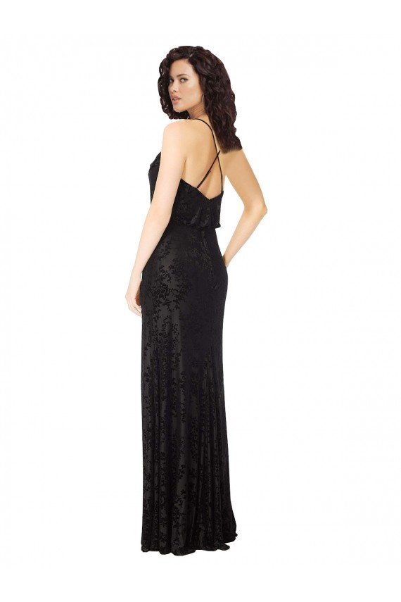 Outlet Floral Velvet Cowl Neck Bridesmaid Dress with Skirt Slit