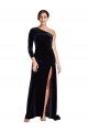 Outlet One Sleeve Long Formal Velvet Bridesmaid Dress / Prom Dress with Thigh High Split