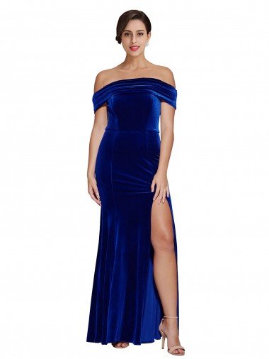 Outlet Full Length Long Formal Velvet Bridesmaid Dress / Prom Dress with Side Split