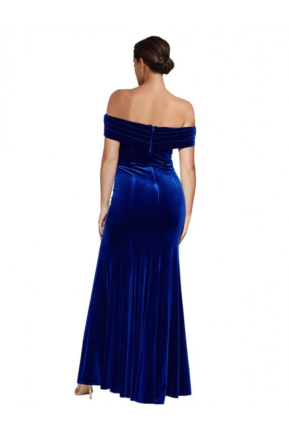 Outlet Full Length Long Formal Velvet Bridesmaid Dress / Prom Dress with Side Split