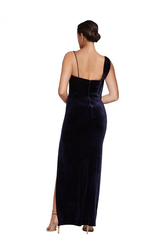 Outlet Long Formal Velvet Bridesmaid Dress / Prom Dress with Side Thigh Split and Shoulder Tie