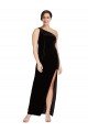 Outlet One Shoulder Long Formal Velvet Bridesmaid Dress / Prom Dress with Side Split and Shoulder Tie
