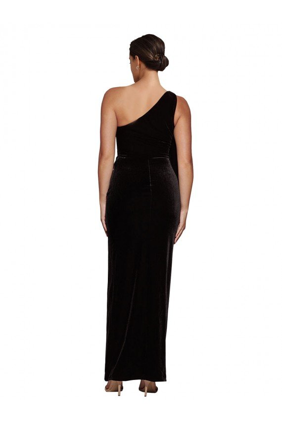Outlet One Shoulder Long Formal Velvet Bridesmaid Dress / Prom Dress with Side Split and Shoulder Tie