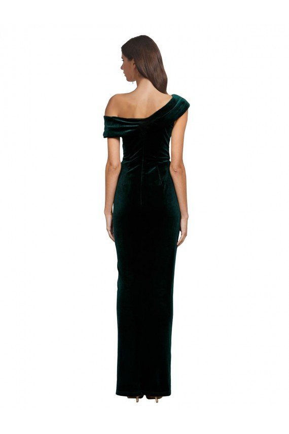 Outlet Long Asymmetric Neckline Ruched Formal Velvet Bridesmaid Dress / Prom Dress