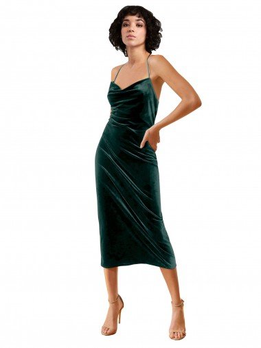 Outlet Midi Cocktail Length Sleek Cowl Neckline Short Formal Velvet Bridesmaid Dress / Prom Dress