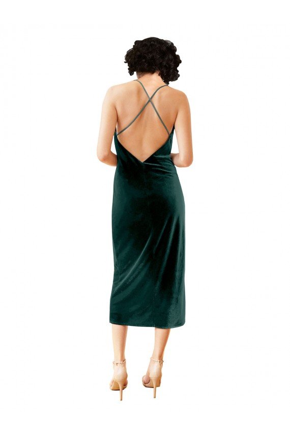 Outlet Midi Cocktail Length Sleek Cowl Neckline Short Formal Velvet Bridesmaid Dress / Prom Dress